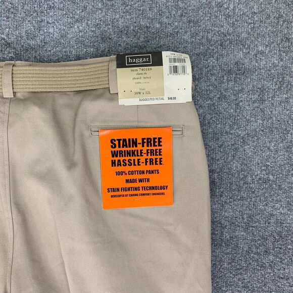 Haggar Pants Mens 38 Classic Fit Pleated Belted Straight Flat Front Non Iron New - Picture 10 of 12